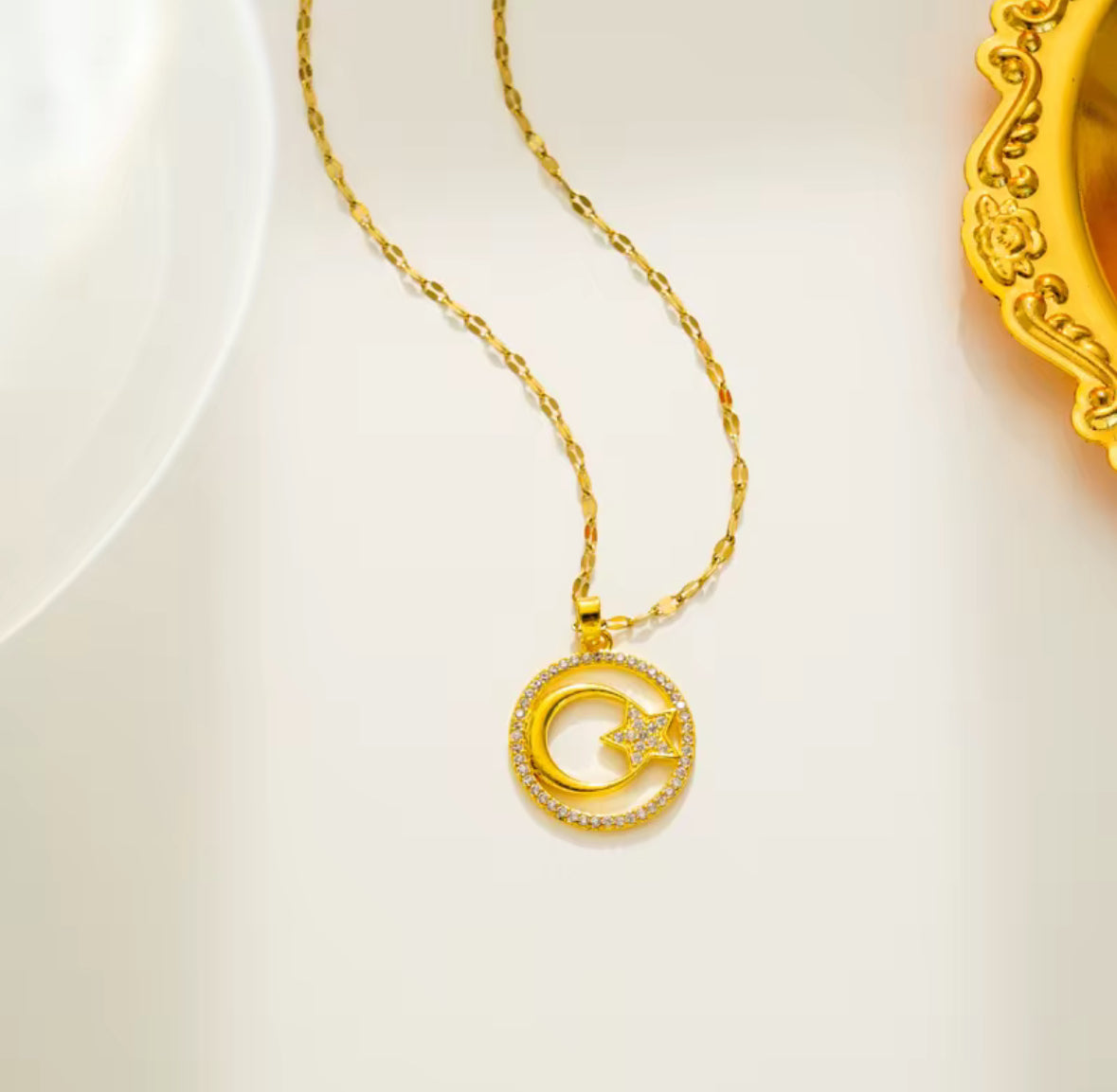 Dazzling Gold Plated Moon & Star Pendant