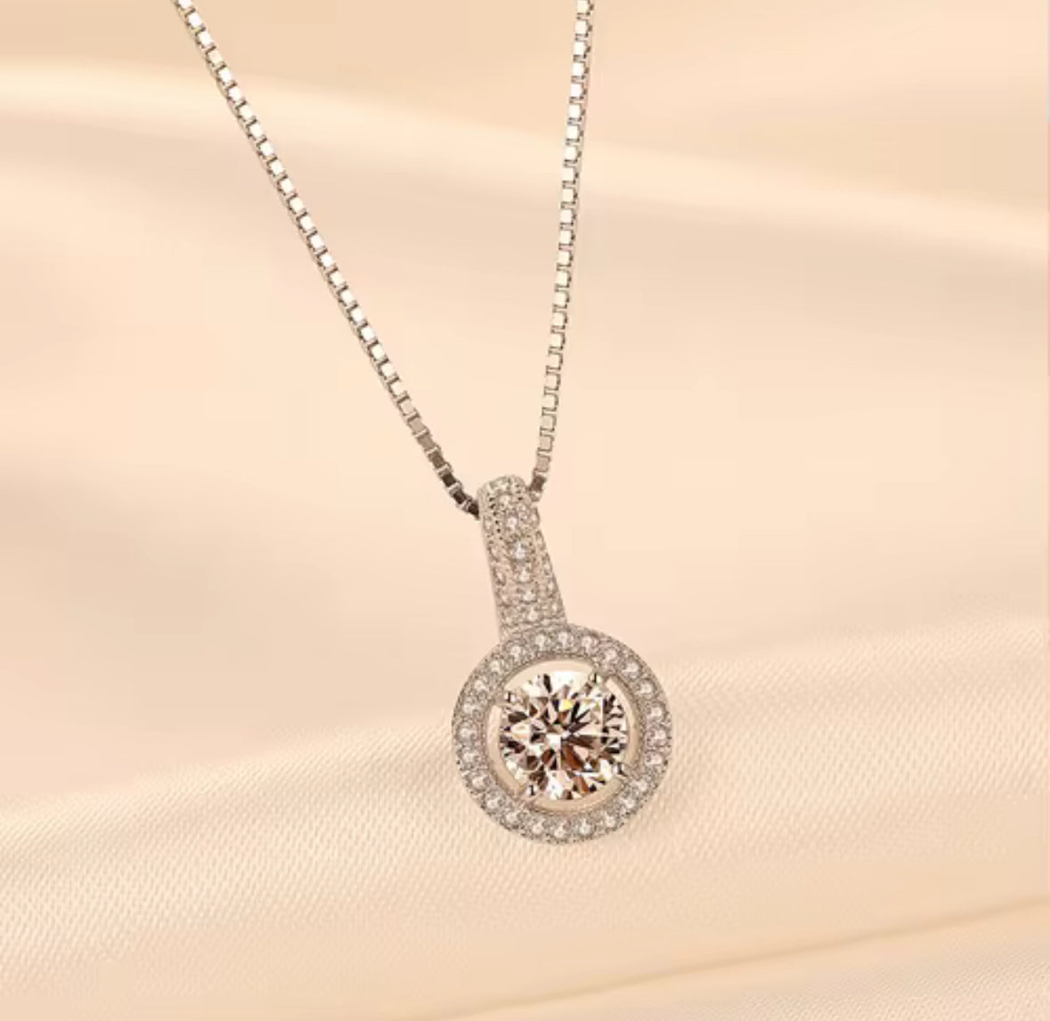 Classic Silver-Tone Crystal Halo Solitaire Pendant
