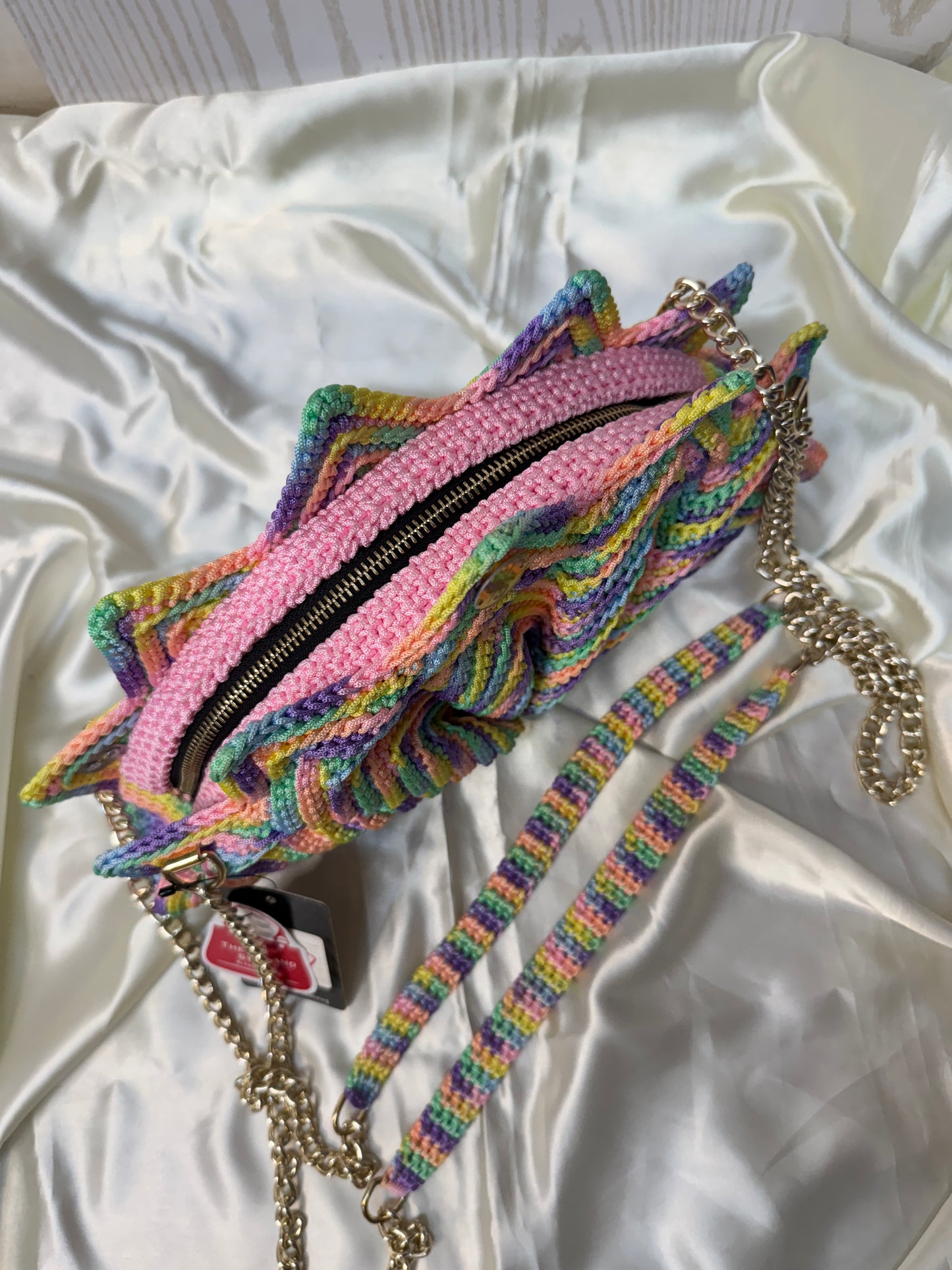 Handmade Pastel Crochet Statement Clutch – Starburst Rainbow