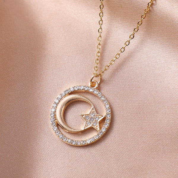 Dazzling Gold Plated Moon & Star Pendant