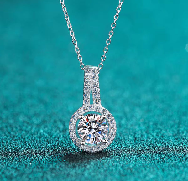 Classic Silver-Tone Crystal Halo Solitaire Pendant