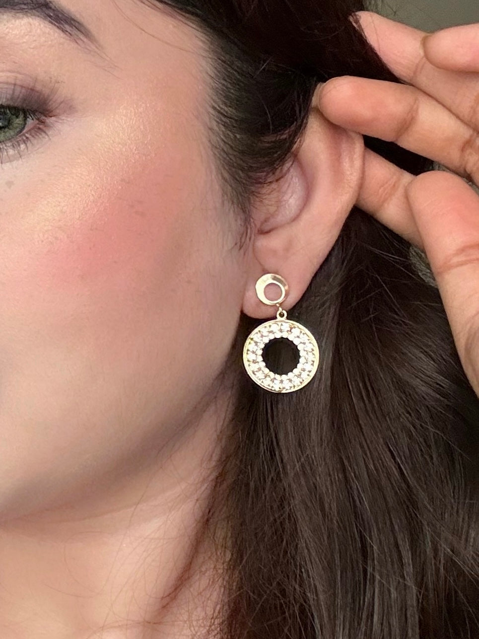 Minimal Circle Drop Earrings with Crystal Halo