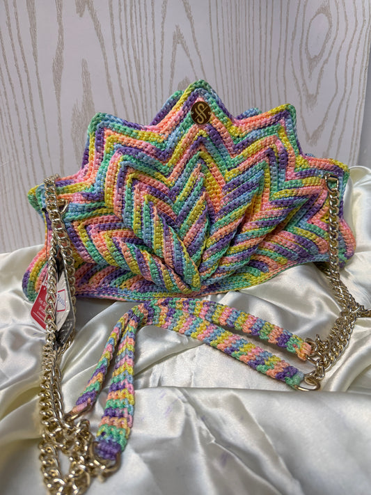 Handmade Pastel Crochet Statement Clutch – Starburst Rainbow